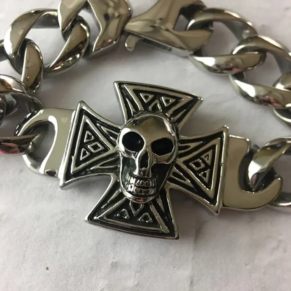Men’s Stainless Steel Skull Cross Link Bracelet